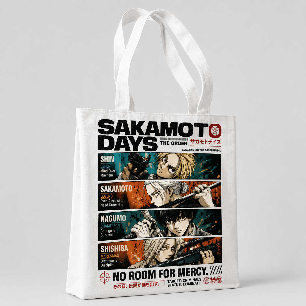 Natural tote bag with Sakamoto Days The Order Roster graphic – photo 2
