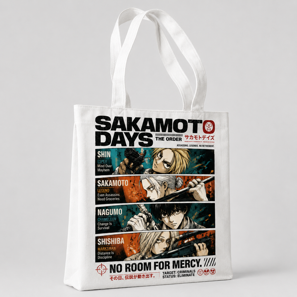Natural tote bag with Sakamoto Days The Order Roster graphic – photo 2