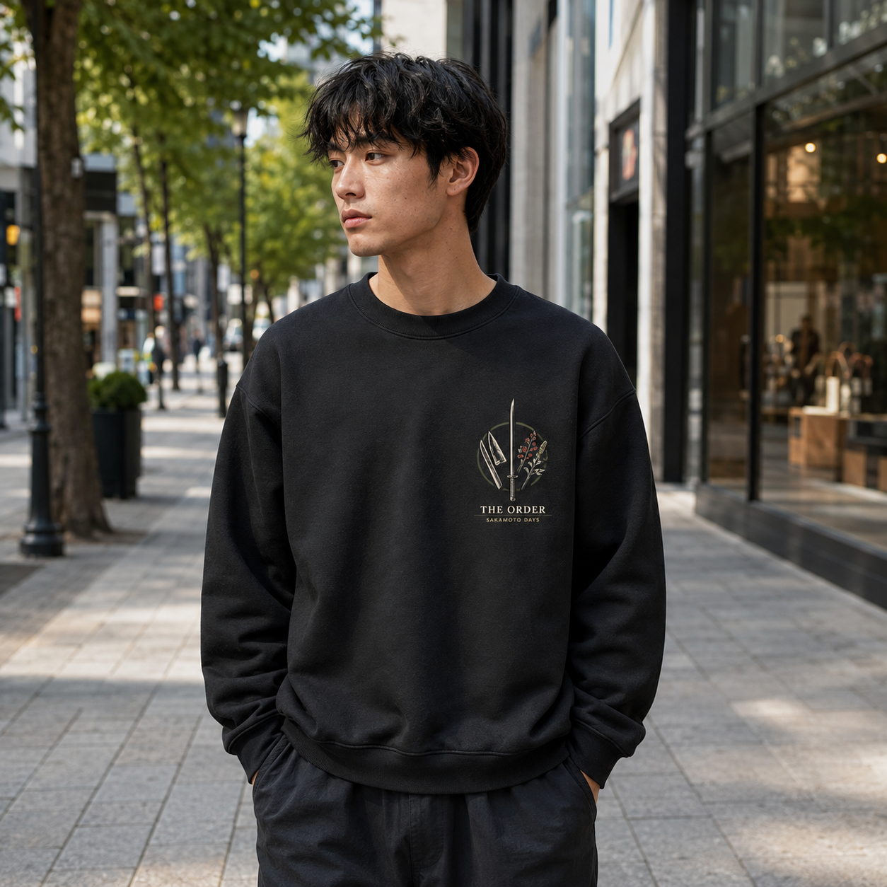 Black sweatshirt with Sakamoto Days The Order graphic – photo 4
