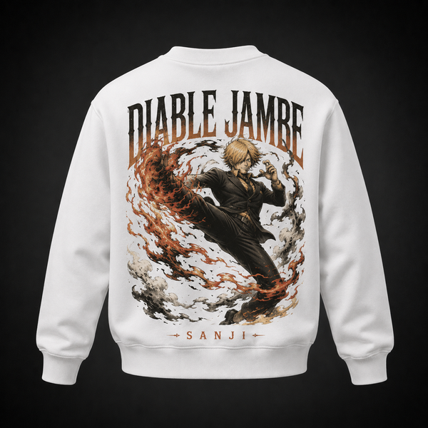 White sweatshirt with Sanji One Piece Diable Jambe graphic – photo 1