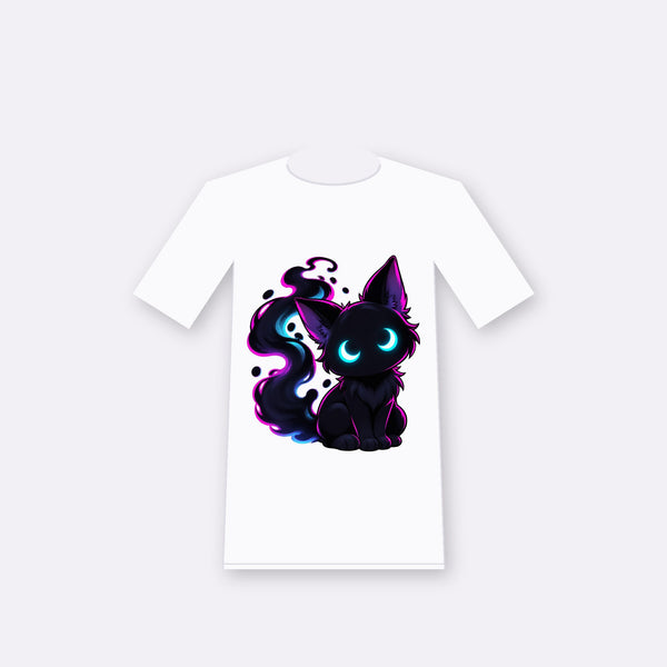 Shadow Cat original anime-inspired graphic on a white oversize tee