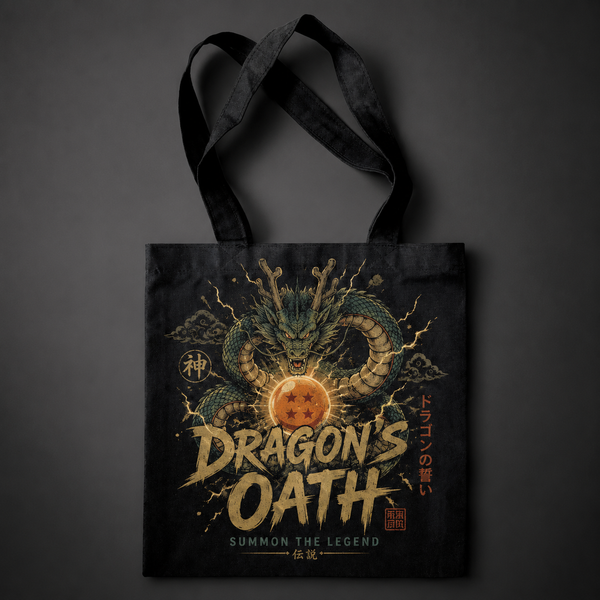 Black tote bag with Shenron Dragon Ball Dragon's Oath graphic – photo 1