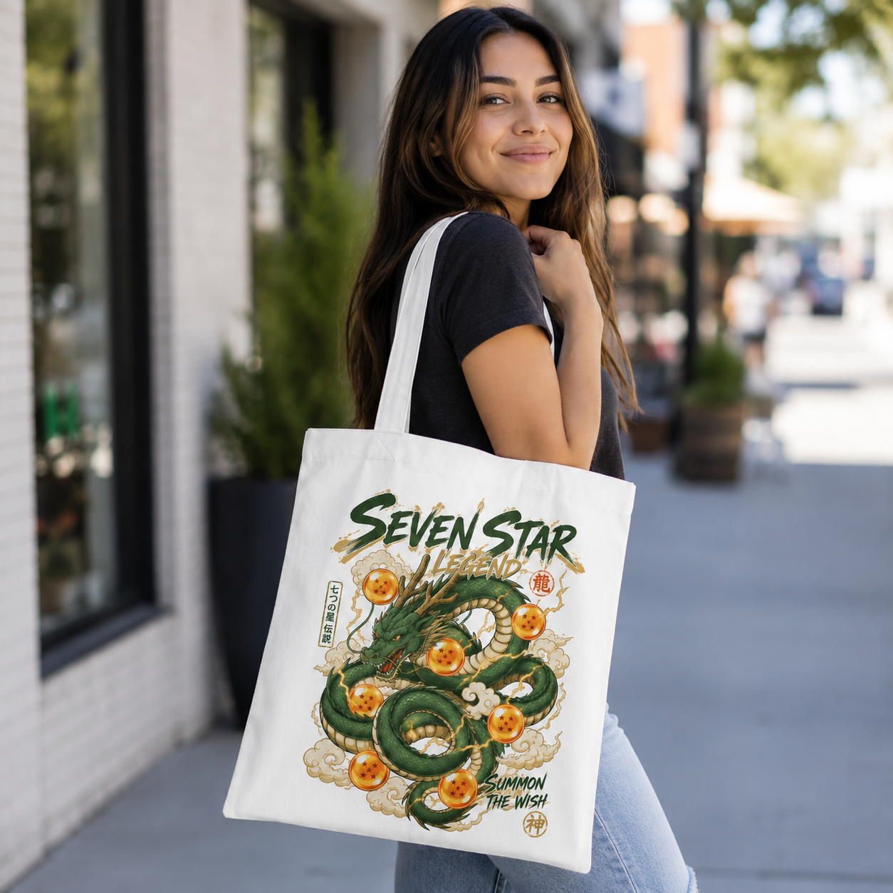 White tote bag with Shenron Dragon Ball Seven Star Legend graphic – photo 3