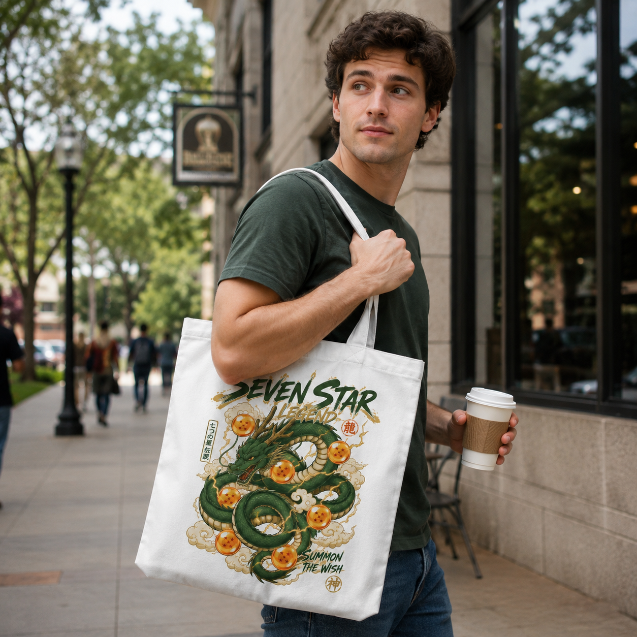 White tote bag with Shenron Dragon Ball Seven Star Legend graphic – photo 4