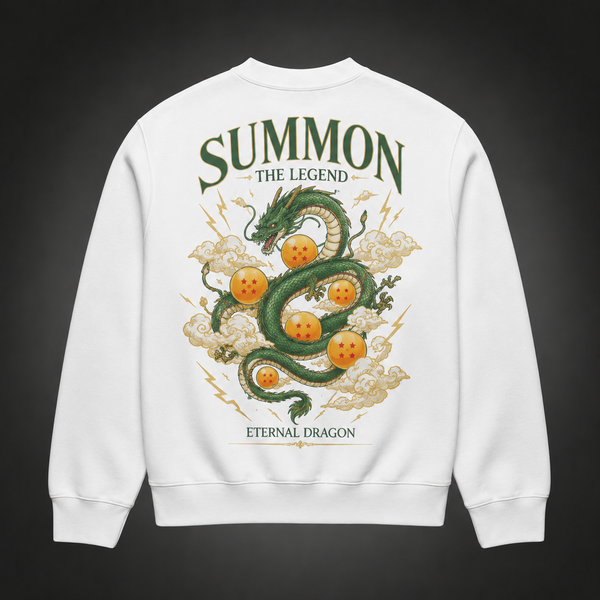 White sweatshirt with Shenron Dragon Ball Summon The Legend graphic – photo 1