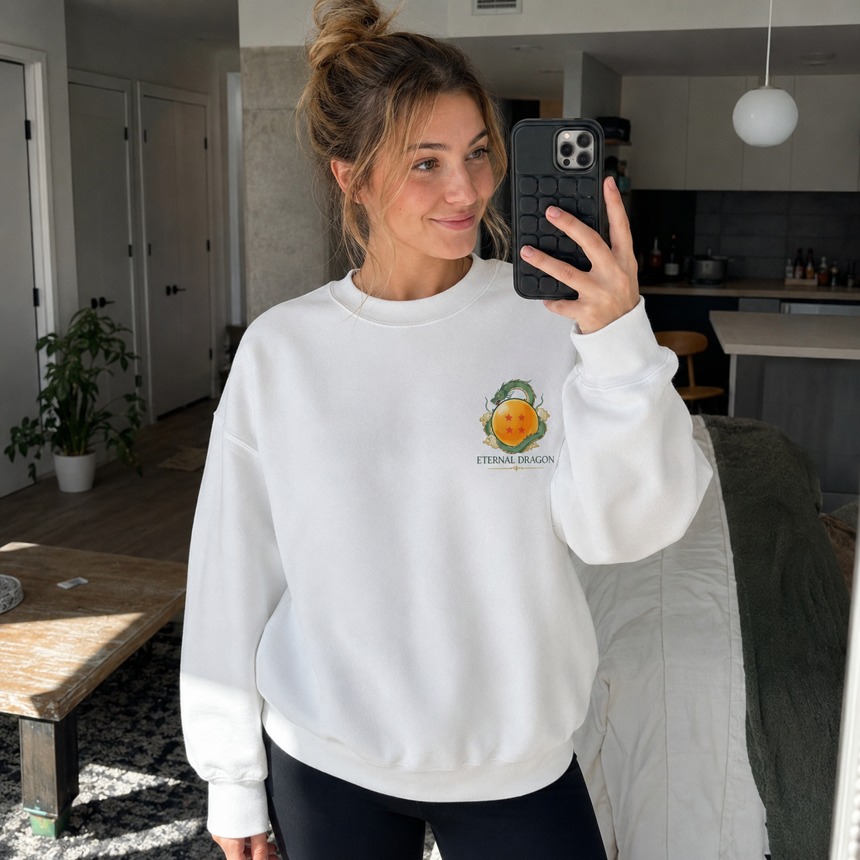 White sweatshirt with Shenron Dragon Ball Summon The Legend graphic – photo 4