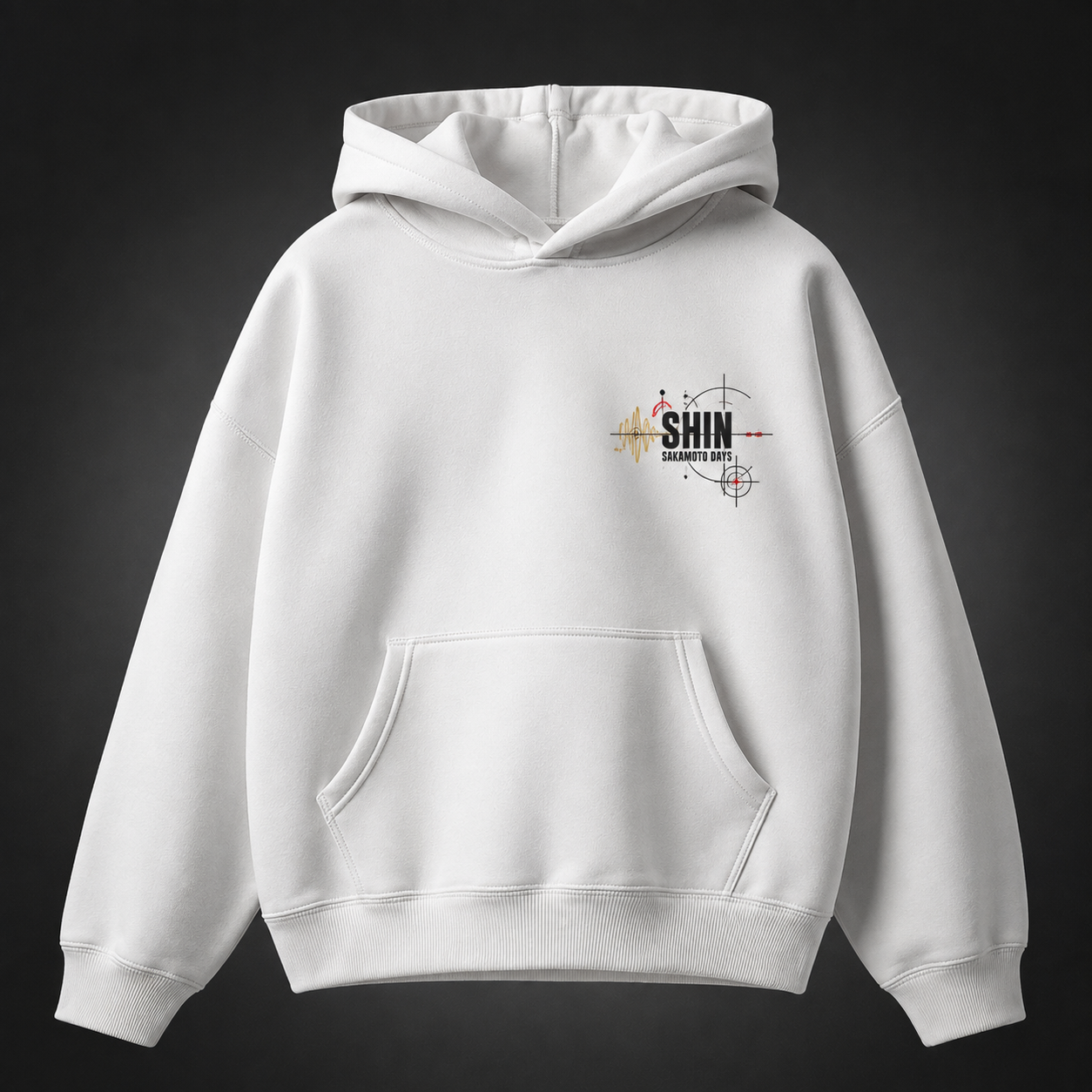 White hoodie with Shin Asakura Sakamoto Days Mind Over Matter graphic – photo 2