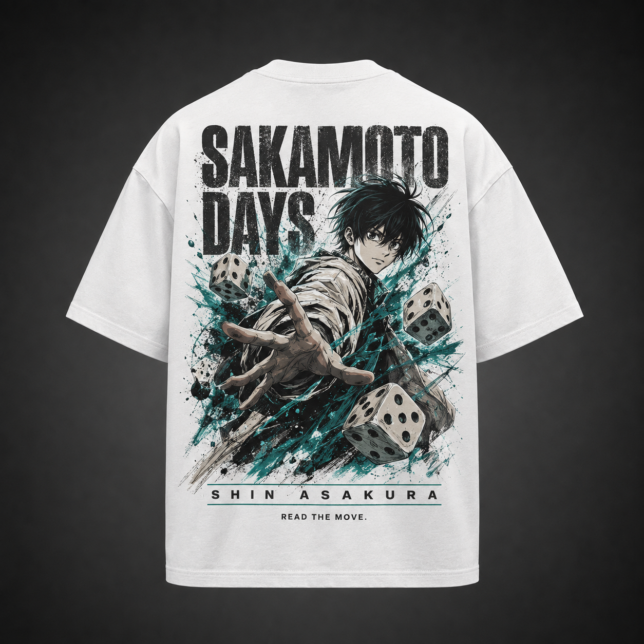 White t-shirt with Shin Asakura Sakamoto Days Read The Move graphic – photo 1