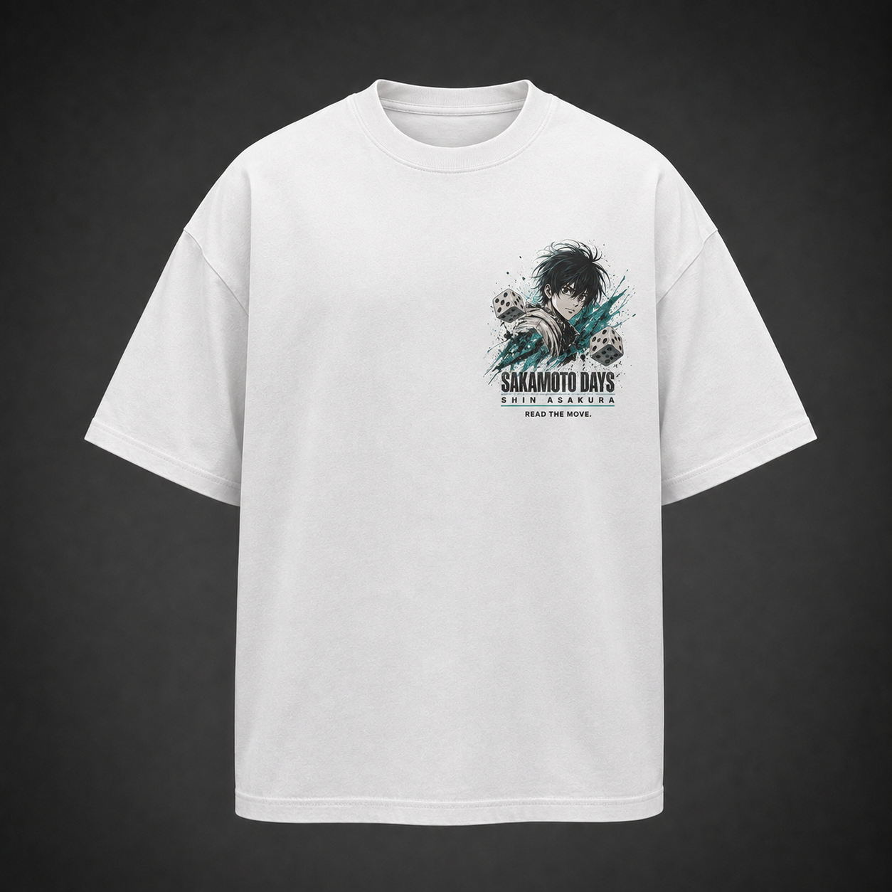 White t-shirt with Shin Asakura Sakamoto Days Read The Move graphic – photo 2
