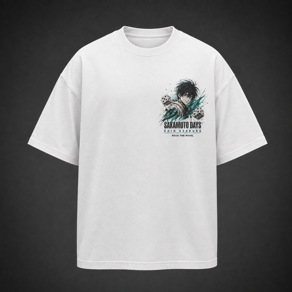 White t-shirt with Shin Asakura Sakamoto Days Read The Move graphic – photo 2