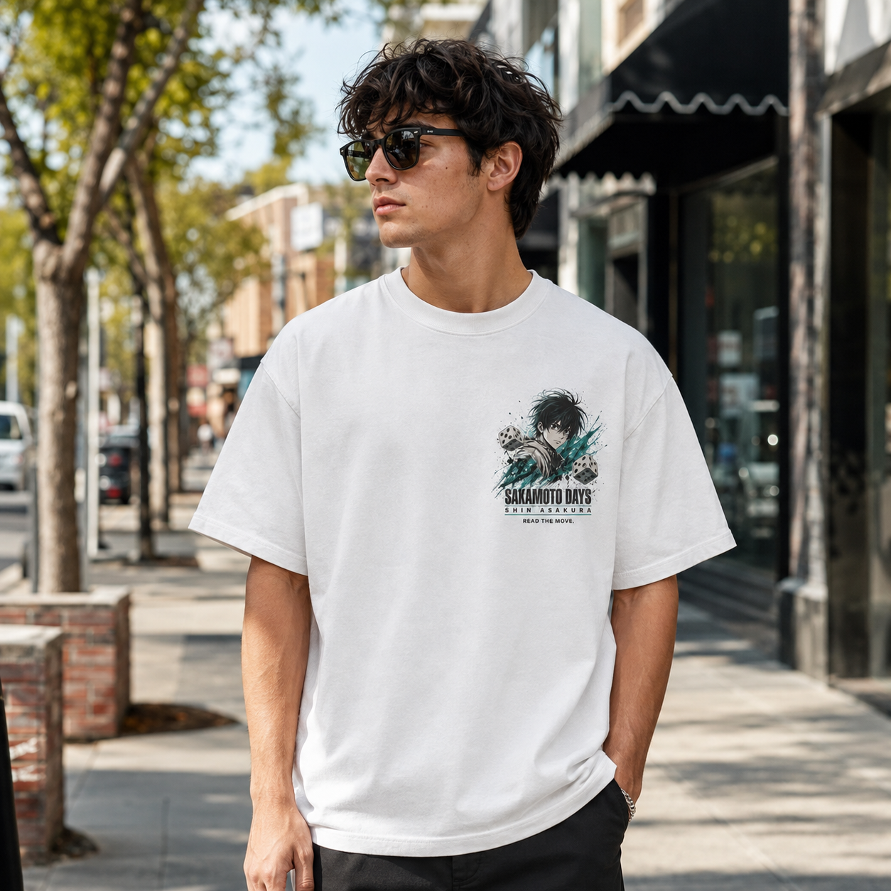 White t-shirt with Shin Asakura Sakamoto Days Read The Move graphic – photo 4