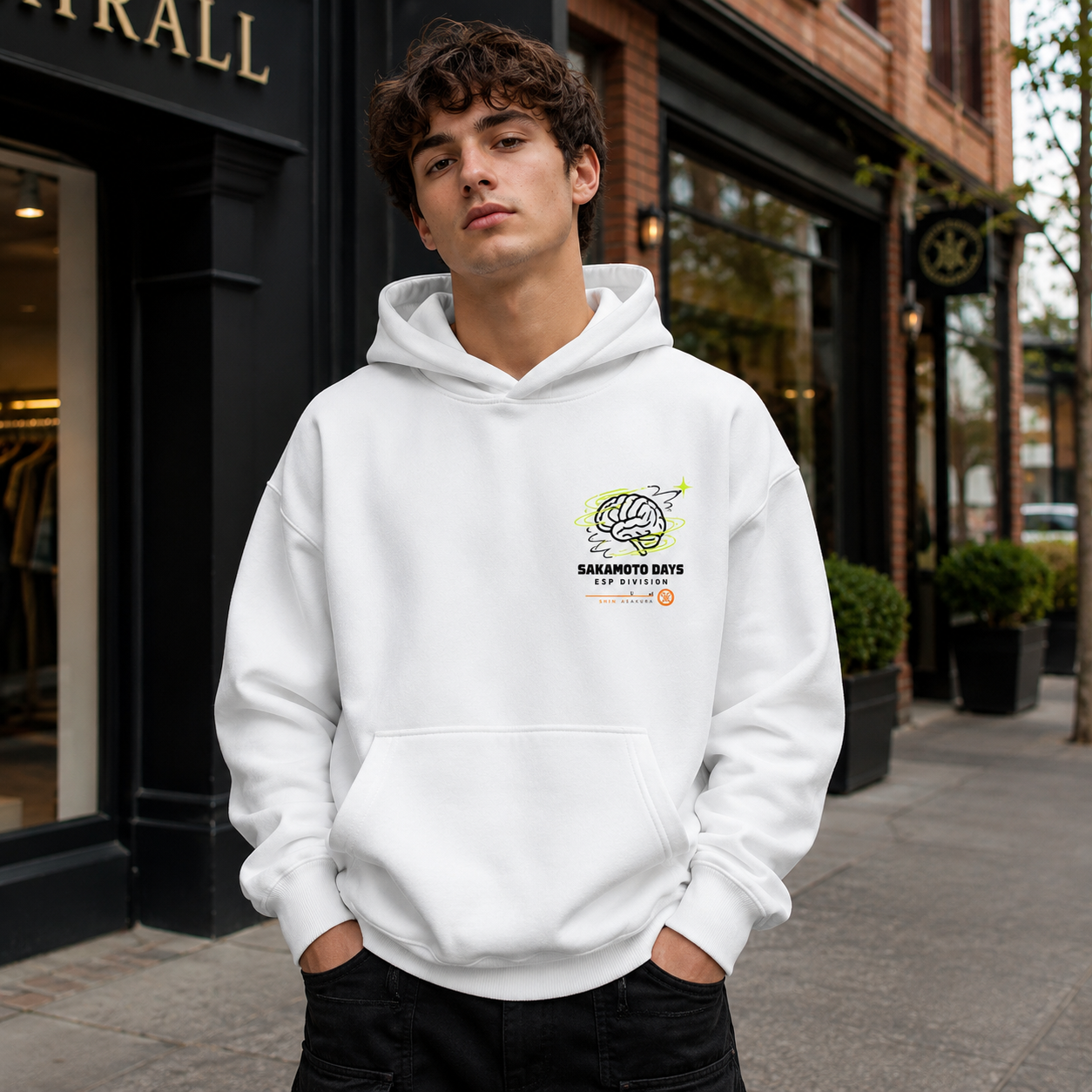 White hoodie with Shin Asakura Sakamoto Days Read The Room graphic – photo 4