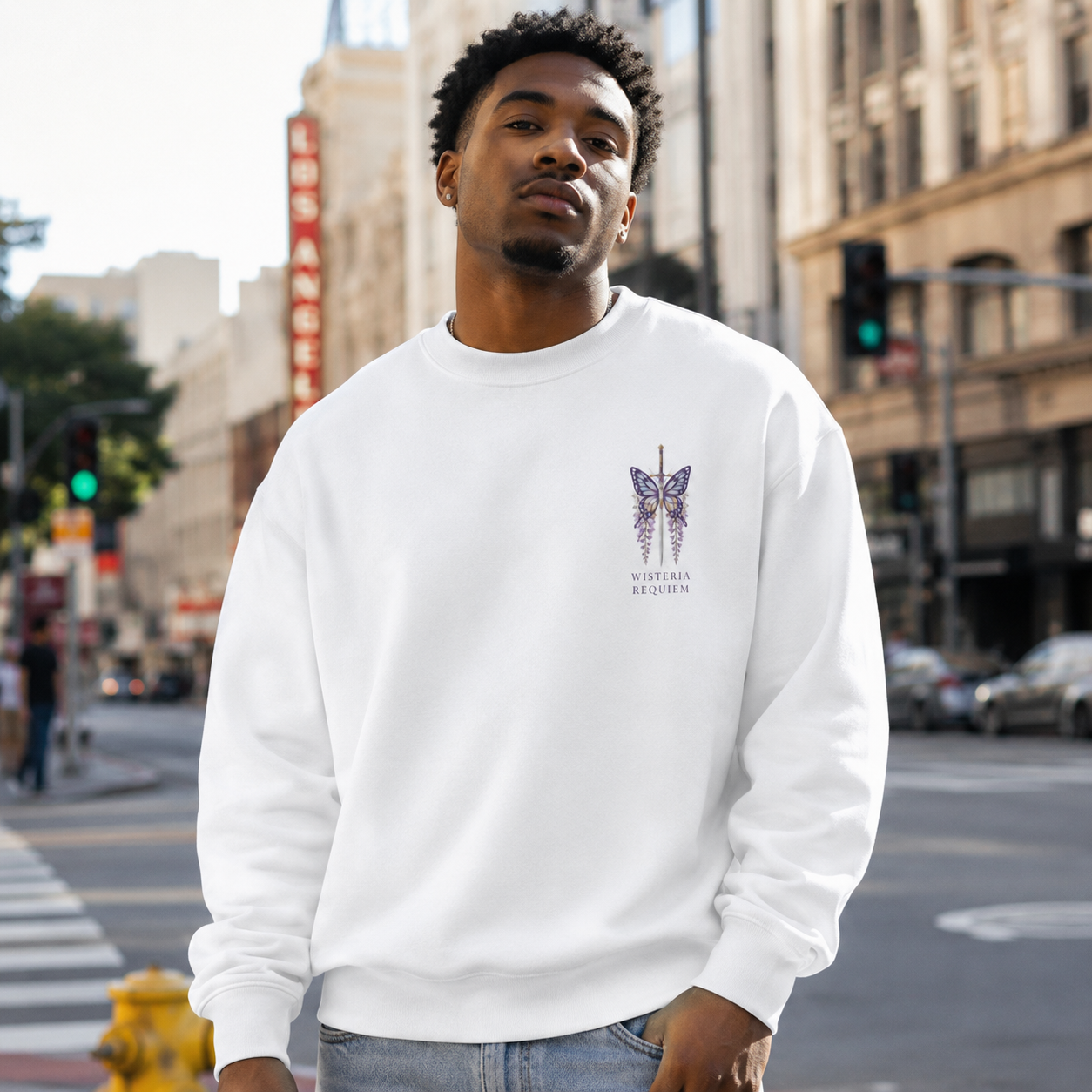 White sweatshirt with Shinobu Kocho Demon Slayer Wisteria Requiem graphic – photo 4