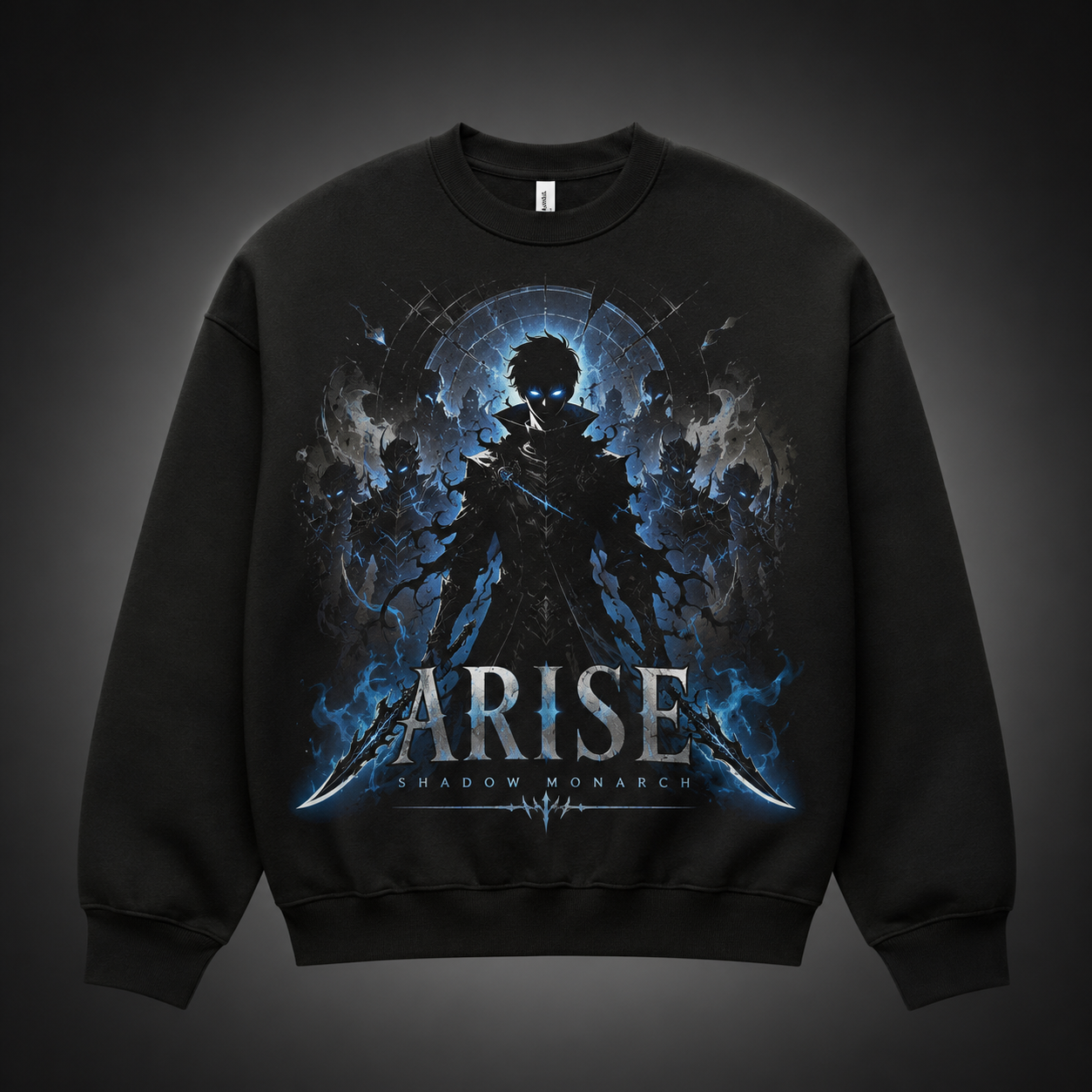 Black sweatshirt with Solo Leveling Arise Crossed Blades graphic – photo 2
