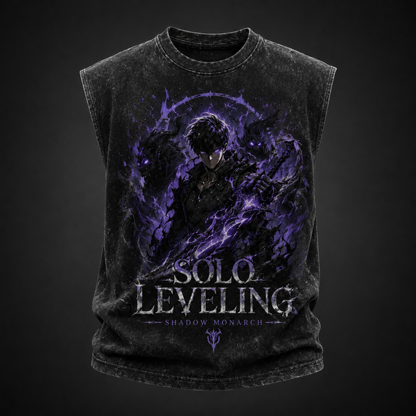 Washed black tank top with Solo Leveling Arise Emblem graphic – photo 2
