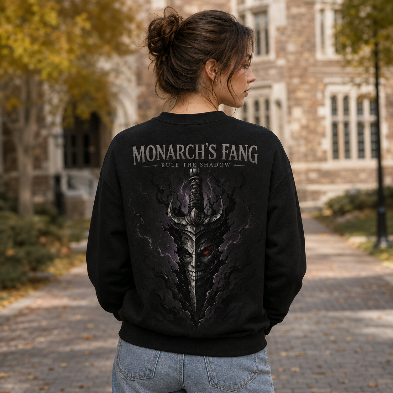 Black sweatshirt with Solo Leveling Monarch's Fang graphic – photo 3
