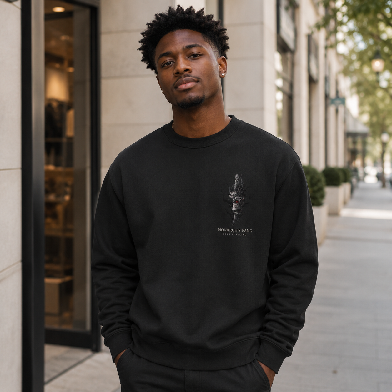 Black sweatshirt with Solo Leveling Monarch's Fang graphic – photo 4