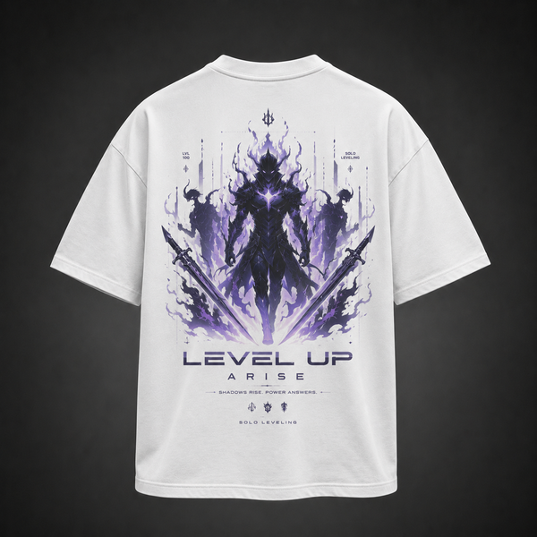 White t-shirt with Solo Leveling Shadow Knight Ascension graphic – photo 1