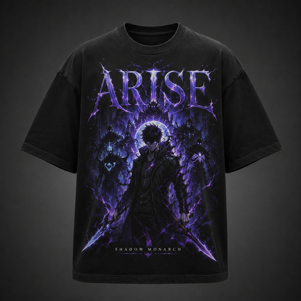 Black t-shirt with Solo Leveling Shadow Monarch Arise graphic – photo 2