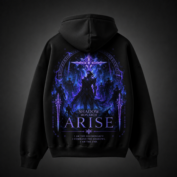 Black hoodie with Solo Leveling Shadow Monarch Emblem graphic – photo 1