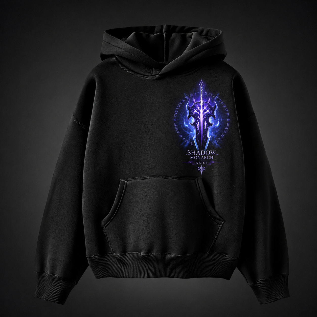 Black hoodie with Solo Leveling Shadow Monarch Emblem graphic – photo 2