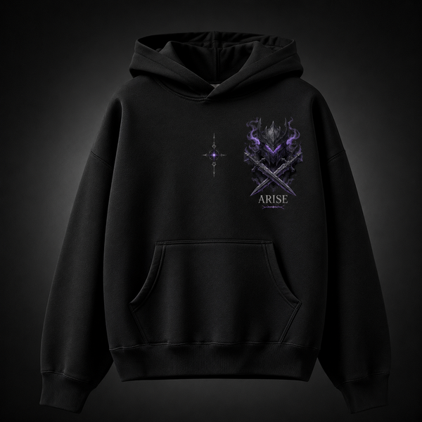 Black hoodie with Solo Leveling Sovereign Crown Blades graphic – photo 2