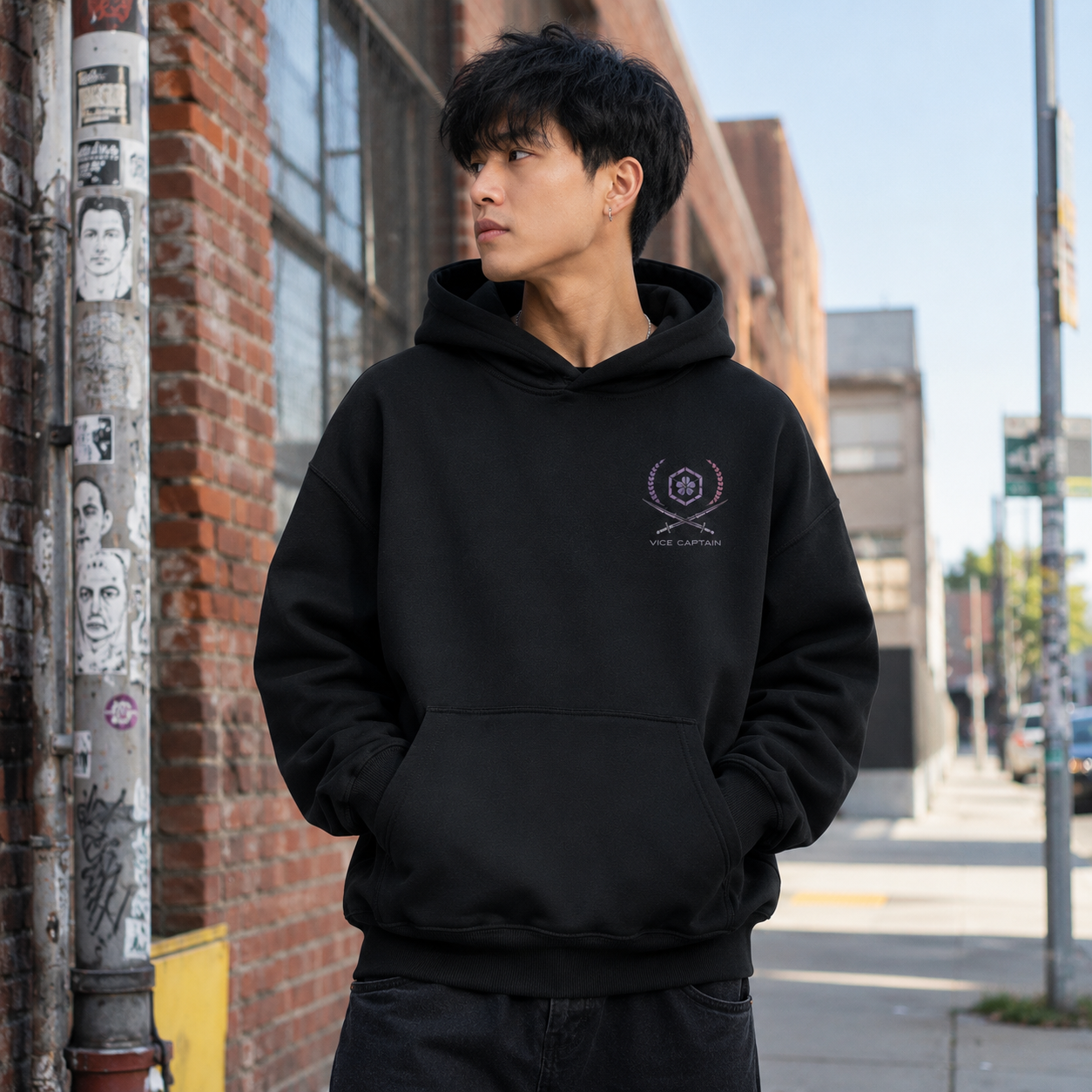 Black hoodie with Soshiro Hoshina Kaiju No. 8 Blade Instinct graphic – photo 4