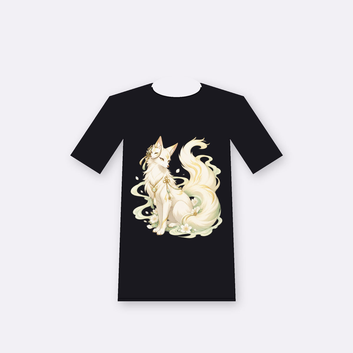 Spirit Fox original anime-inspired graphic on a black oversize tee