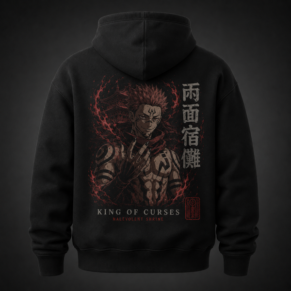 Black hoodie with Sukuna Jujutsu Kaisen King Of Curses graphic – photo 1