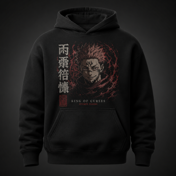 Black hoodie with Sukuna Jujutsu Kaisen King Of Curses graphic – photo 2