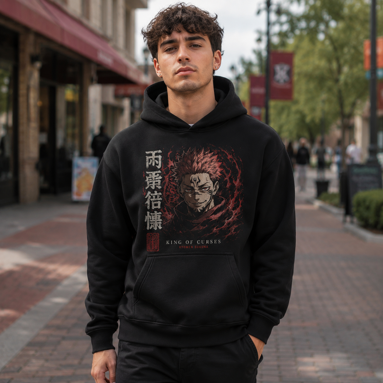 Black hoodie with Sukuna Jujutsu Kaisen King Of Curses graphic – photo 4