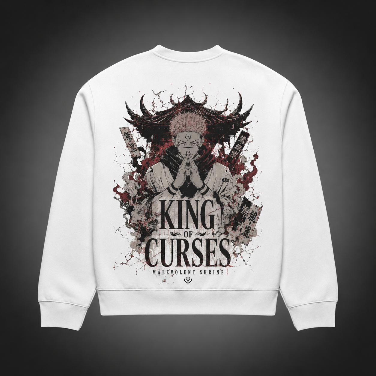White sweatshirt with Sukuna Jujutsu Kaisen King Of Curses graphic – photo 1