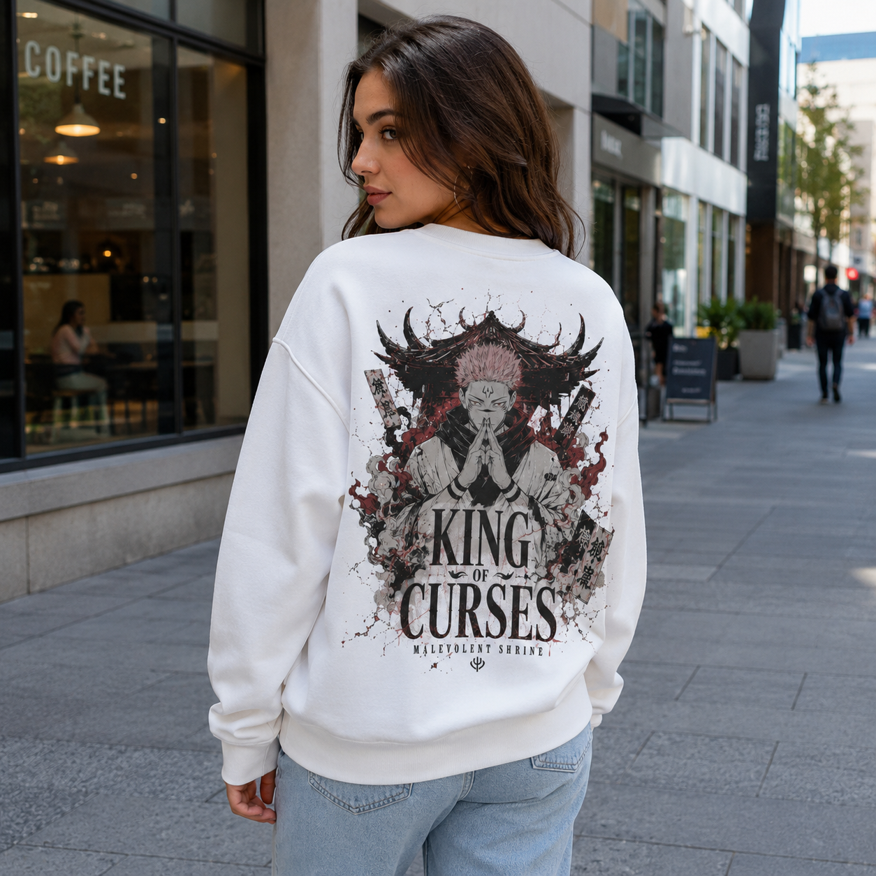 White sweatshirt with Sukuna Jujutsu Kaisen King Of Curses graphic – photo 3
