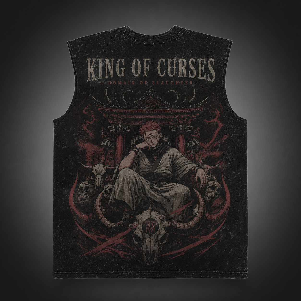 Washed black tank top with Sukuna Jujutsu Kaisen King Of Curses graphic – photo 1