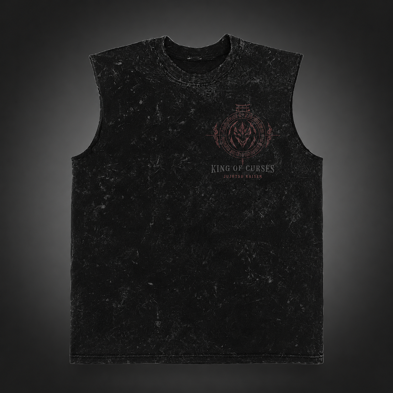 Washed black tank top with Sukuna Jujutsu Kaisen King Of Curses graphic – photo 2
