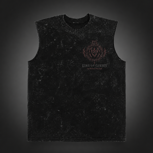 Washed black tank top with Sukuna Jujutsu Kaisen King Of Curses graphic – photo 2