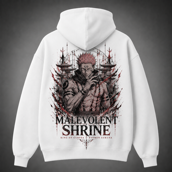 White hoodie with Sukuna Jujutsu Kaisen Malevolent Shrine graphic – photo 1