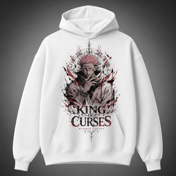 White hoodie with Sukuna Jujutsu Kaisen Malevolent Shrine graphic – photo 2
