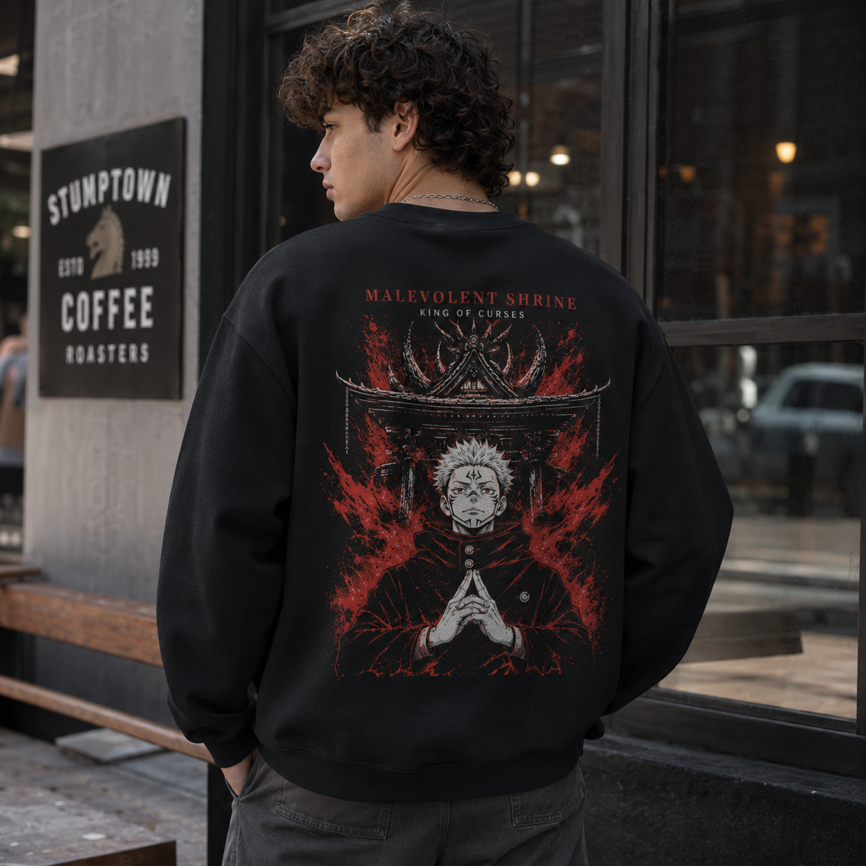 Black sweatshirt with Sukuna Jujutsu Kaisen Malevolent Shrine graphic – photo 3
