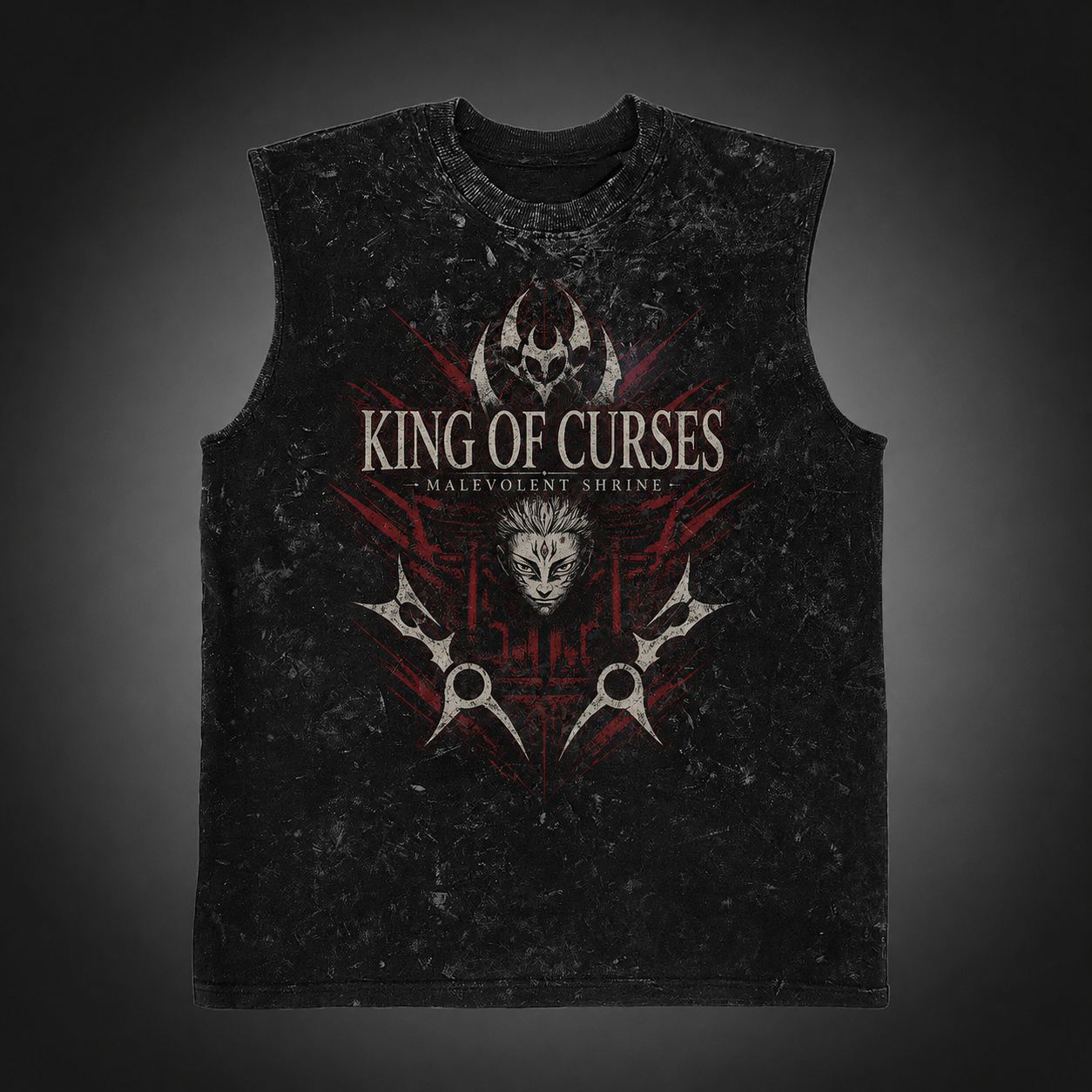Washed black tank top with Sukuna Jujutsu Kaisen Malevolent Shrine graphic – photo 2