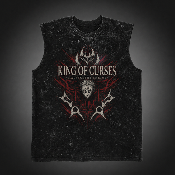 Washed black tank top with Sukuna Jujutsu Kaisen Malevolent Shrine graphic – photo 2