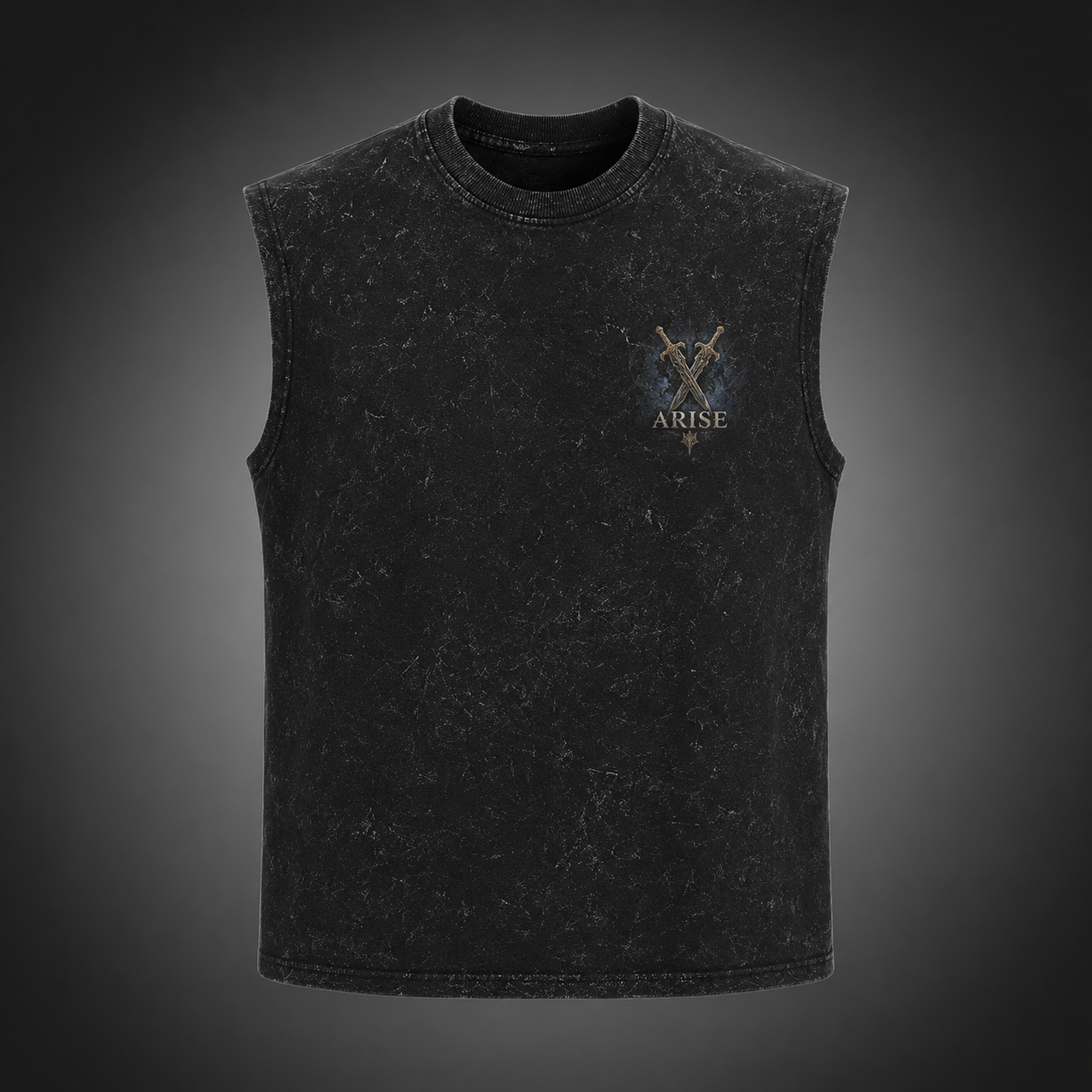 Washed black tank top with Sung Jin-Woo & Cha Hae-In Solo Leveling Arise Together graphic – photo 2