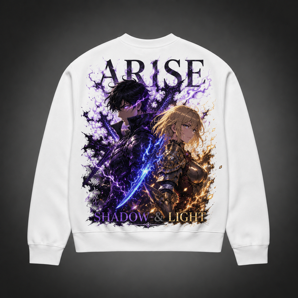 White sweatshirt with Sung Jin-Woo & Cha Hae-In Solo Leveling Shadow And Light graphic – photo 1