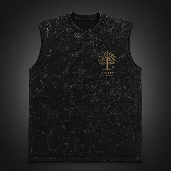 Washed black tank top with Sung Jin-Woo & Cha Hae-In Solo Leveling Shadow And Light graphic – photo 2