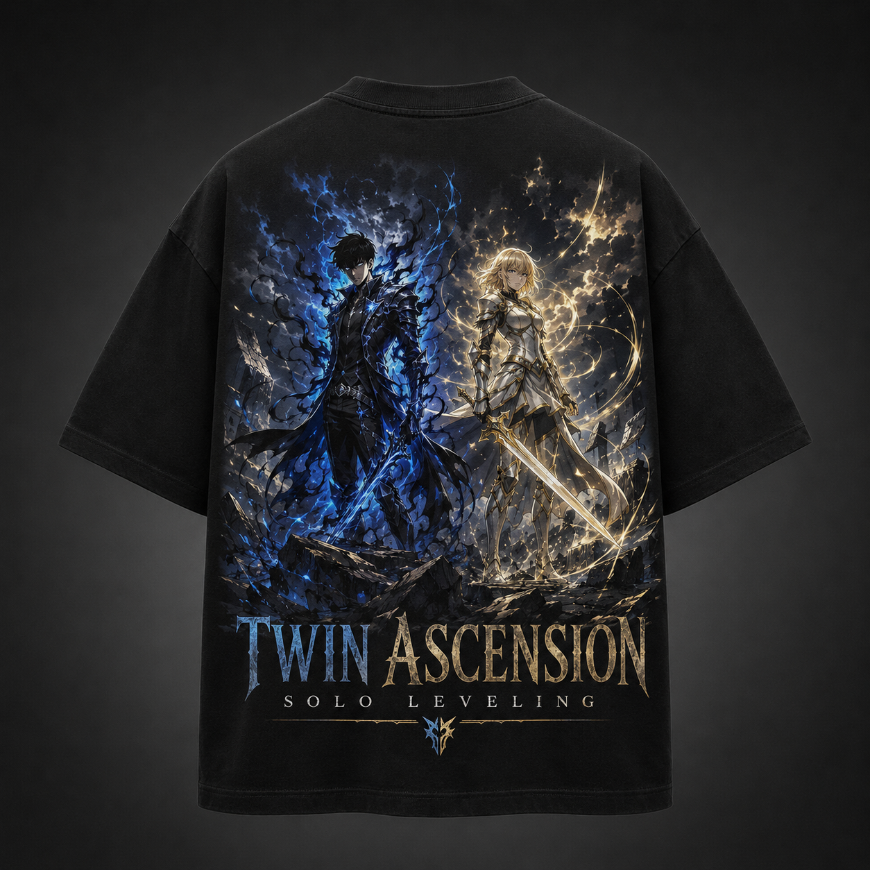Black t-shirt with Sung Jin-Woo & Cha Hae-In Solo Leveling Twin Ascension graphic – photo 1