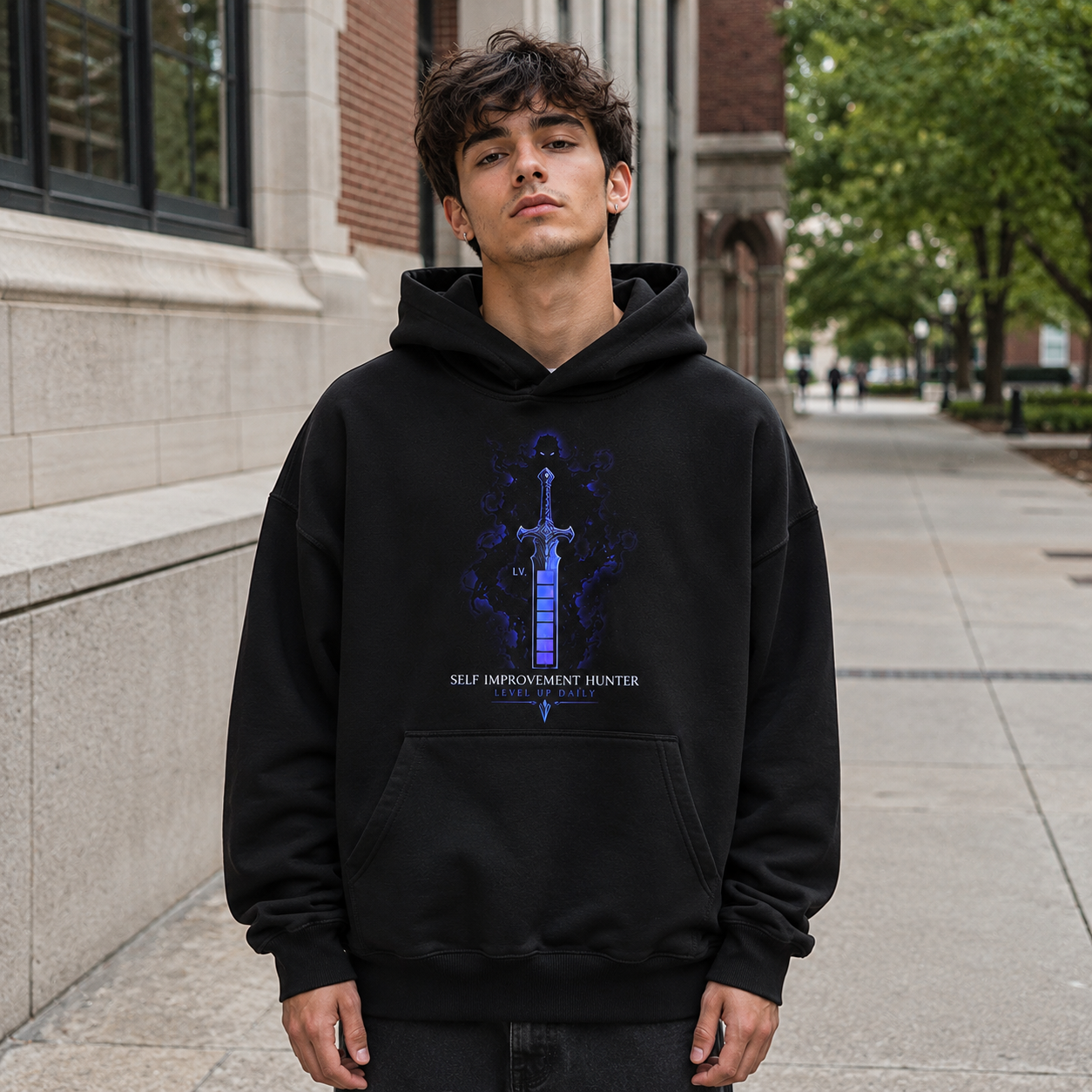 Black hoodie with Sung Jin-Woo Solo Leveling Arise And Ascend graphic – photo 4