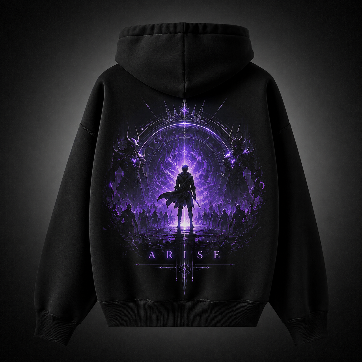 Black hoodie with Sung Jin-Woo Solo Leveling Arise Awakening graphic – photo 1