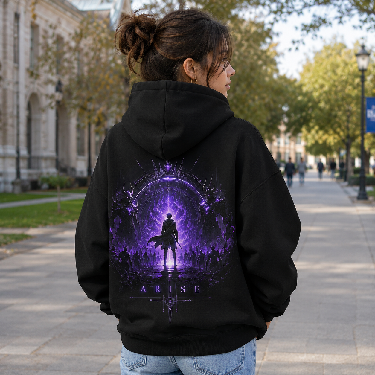 Black hoodie with Sung Jin-Woo Solo Leveling Arise Awakening graphic – photo 3