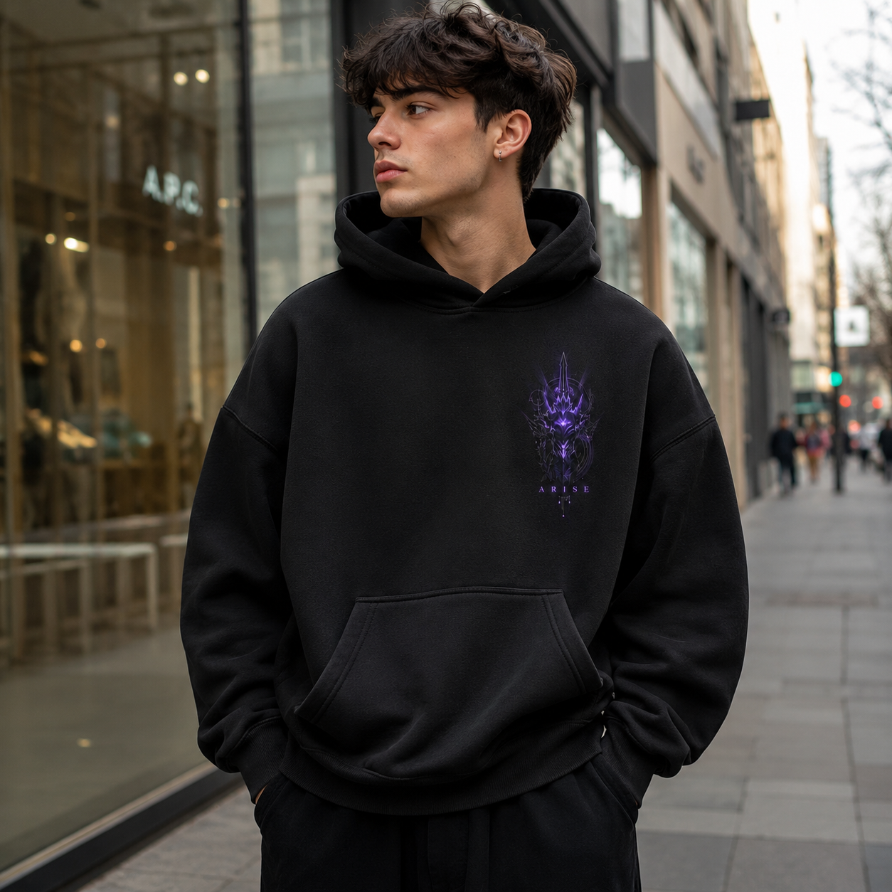 Black hoodie with Sung Jin-Woo Solo Leveling Arise Awakening graphic – photo 4