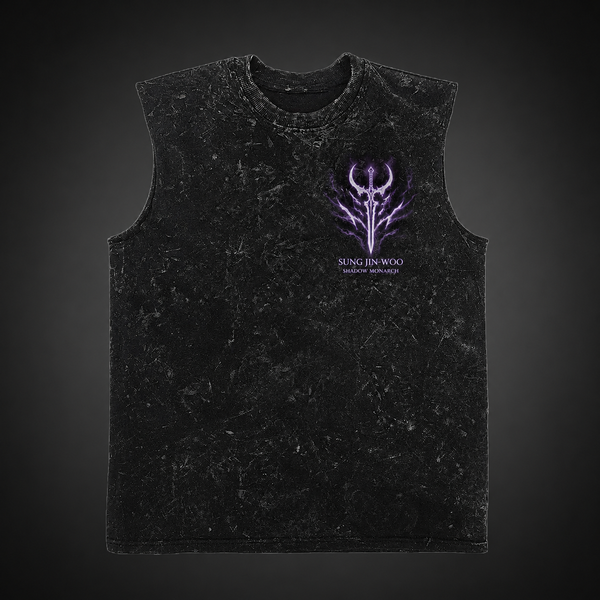 Washed black tank top with Sung Jin-Woo Solo Leveling Arise Awakening graphic – photo 2